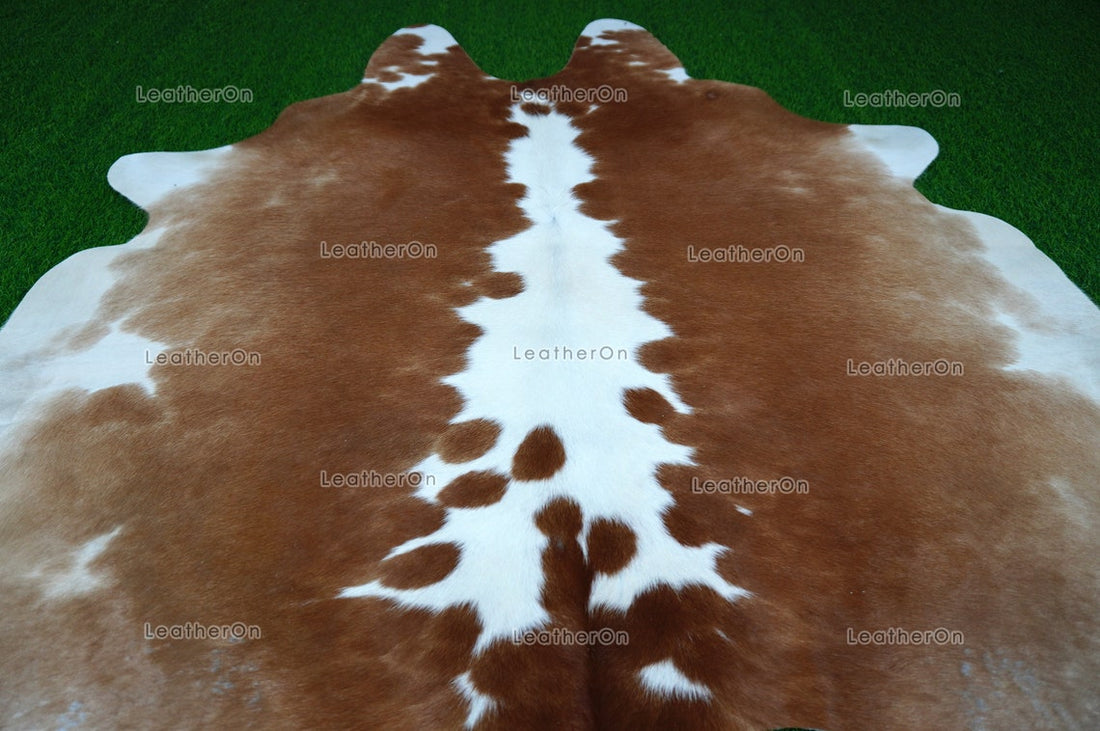 Brown White Large (5.5 X 5.8 ft.) Exact As Photo Cowhide Area RUG | 100% Natural Cowhide Rug | Genuine Hair-on Cowhide Leather Rug | C735