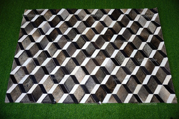 3D HANDMADE 100% Natural COWHIDE AREA RUG | 3D Patchwork Hair on Cowhide Leather Carpet | PR150