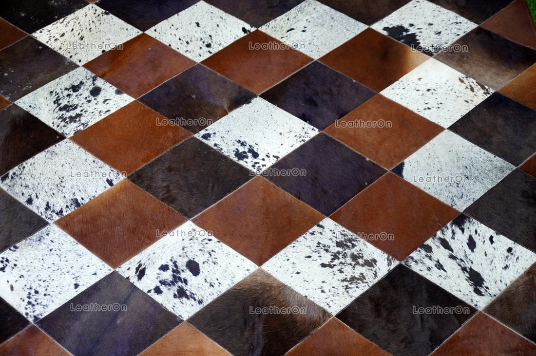 HANDMADE 100% Natural COWHIDE Area RUG (4 X 6 ft.) | Patchwork Hair on Cowhide Leather Area Rug | Exact as Photo | PR145