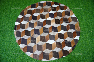 3D HANDMADE 100% Natural COWHIDE RUG (4 X 4 ft.) | 3D Patchwork Cowhide Area Rug | Real Hair on Leather Cowhide Area Rug | PR148