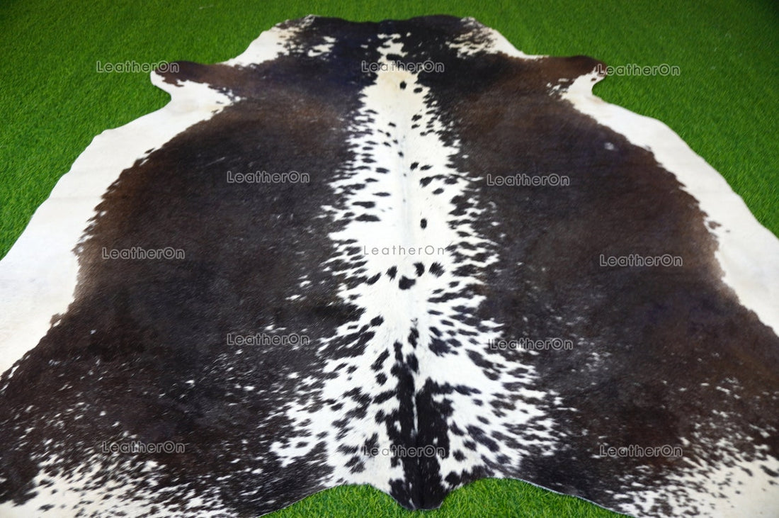 Tricolor XLARGE (6 X 5.8 ft.) Exact As Photo Cowhide Rug | 100% Natural Cowhide Area Rug | Real Hair-on Leather Cowhide Rug | C684