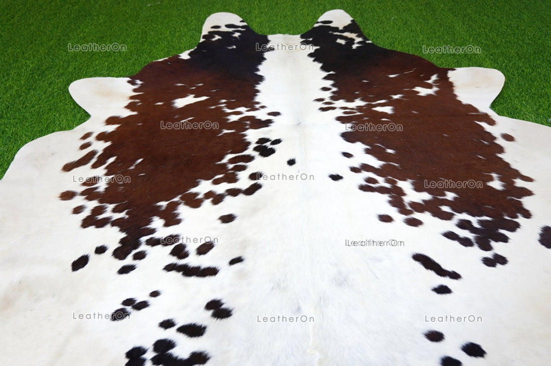Tricolor Large (5.2 X 5.6 ft.) Exact As Photo Cowhide Area RUG | 100% Natural Cowhide Area Rug | Genuine Hair-on Cowhide Leather Rug | C686