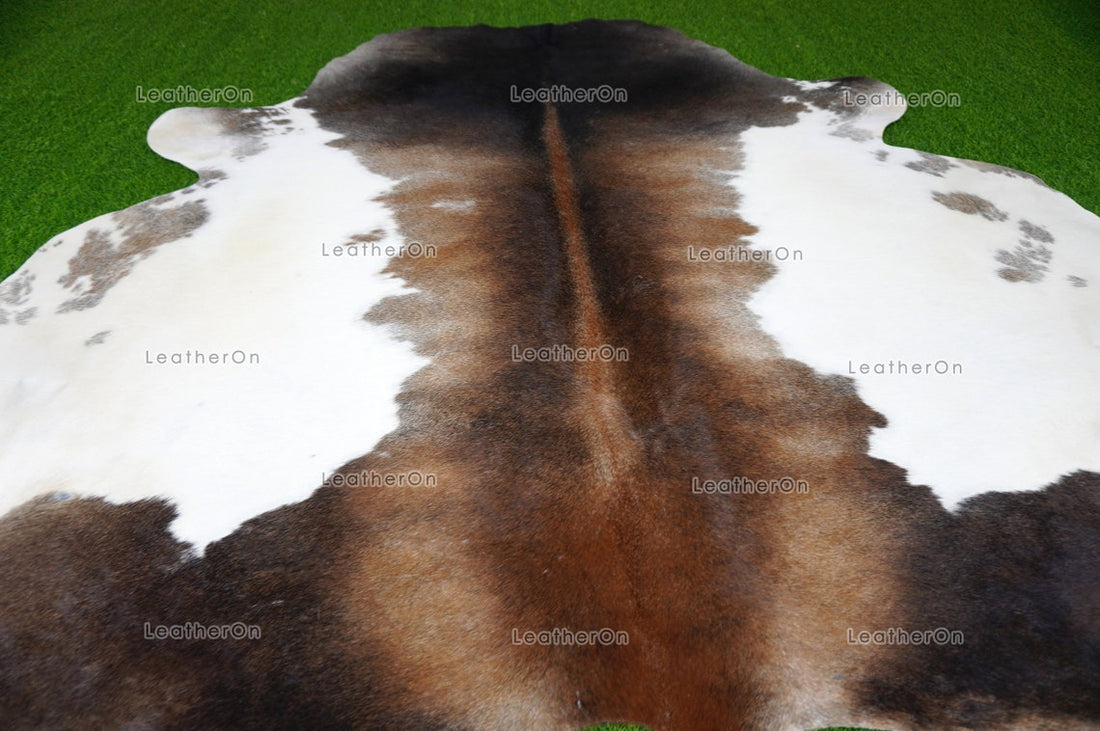 Tricolor XLARGE (6 X 6 ft.) Exact As Photo Cowhide Rug | 100% Natural Cowhide Area Rug | Real Hair-on Leather Cowhide Rug | C707
