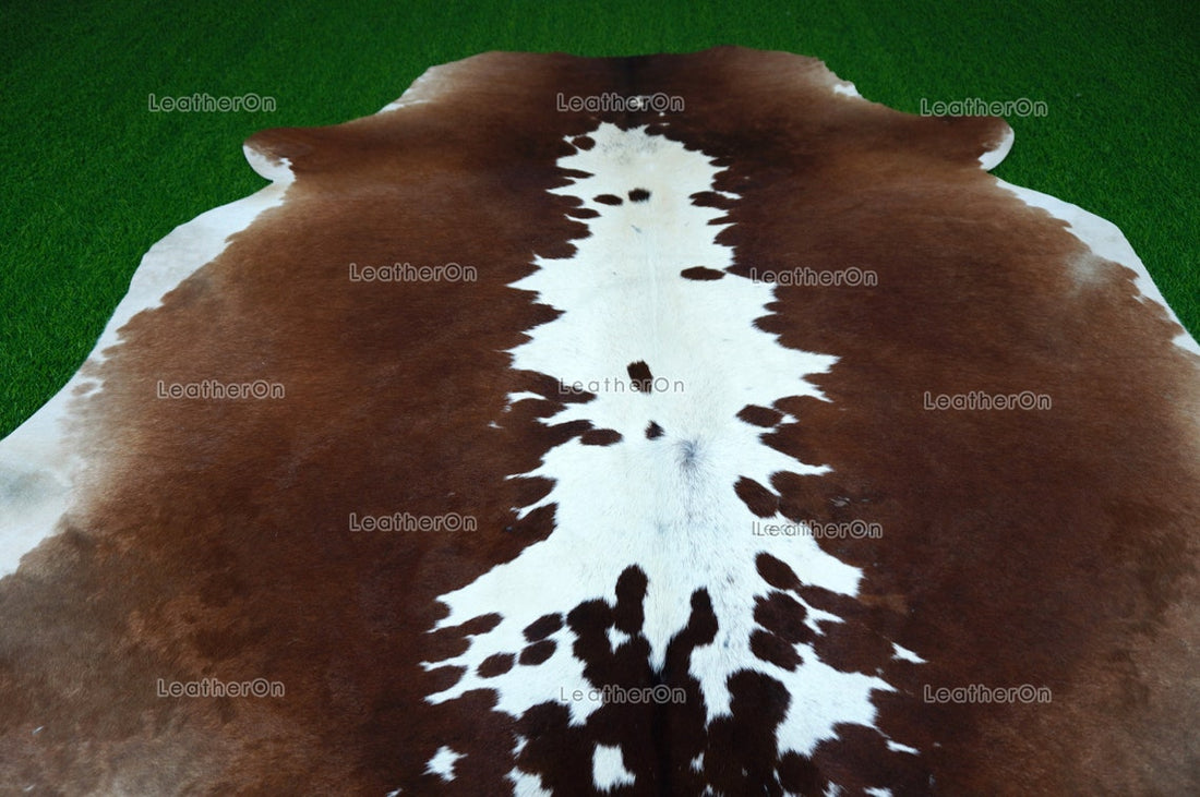 Brown White XLARGE (5.8 X 6 ft.) Exact As Photo Cowhide Rug | 100% Natural Cowhide Area Rug | Real Hair-on Leather Cowhide Rug | C721