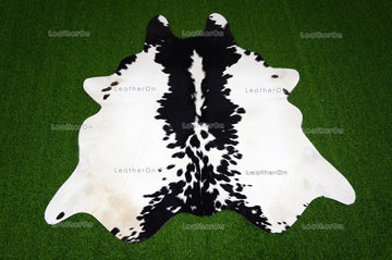 Black White Small (4.5 X 4.7 ft.) Exact As Photo Cowhide Rug | 100% Natural Cowhide Area Rug | Real Hair-on Leather Cowhide Rug | C737