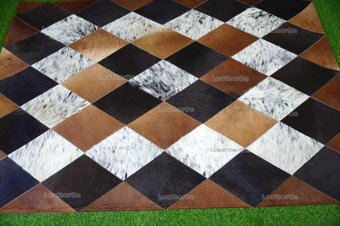 HANDMADE 100% Natural COWHIDE AREA RUG | Cowhide Patchwork Rug | Real Cowhide Hallway Runner | Hair on Leather Carpet | PR153