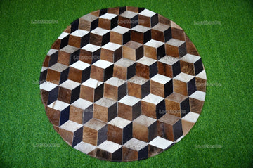 3D HANDMADE 100% Natural COWHIDE RUG (4 X 4 ft.) | 3D Patchwork Cowhide Area Rug | Real Hair on Leather Cowhide Area Rug | PR143