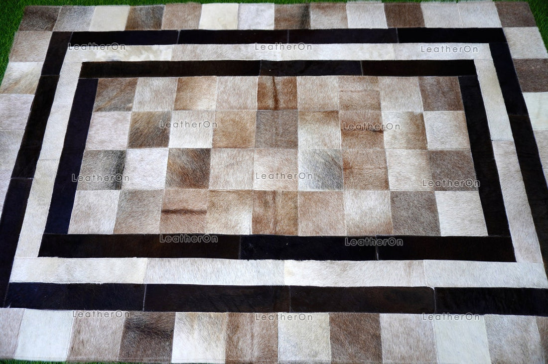 HANDMADE 100% Natural COWHIDE RUG (3 X 5 ft.) | Patchwork Hair on Cowhide Leather Area Rug | Exact as Photo | PR144