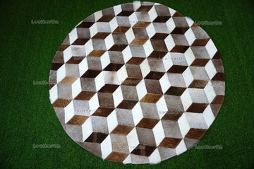 3D HANDMADE 100% Natural COWHIDE RUG (4 X 4 ft.) | 3D Patchwork Cowhide Area Rug | Real Hair on Leather Cowhide Area Rug | PR146