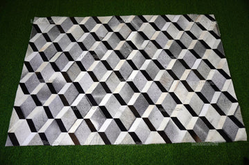 3D HANDMADE 100% Natural COWHIDE RUG | 3D Patchwork Hair on Cowhide Leather Area Rug | PR149