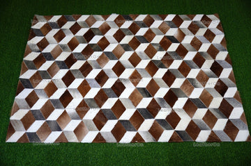 3D HANDMADE 100% Natural COWHIDE AREA RUG | 3D Patchwork Hair on Cowhide Leather Carpet | PR151