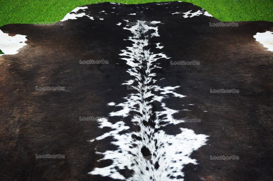 Tricolor XLARGE (6 X 6 ft.) Exact As Photo Cowhide Rug | 100% Natural Cowhide Area Rug | Real Hair-on Leather Cowhide Rug | C801