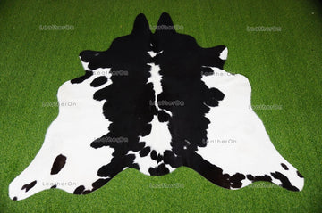 Black White XLARGE (6 X 6.5 ft.) Exact As Photo Cowhide Rug | 100% Natural Cowhide Area Rug | Real Hair-on Leather Cowhide Rug | C810