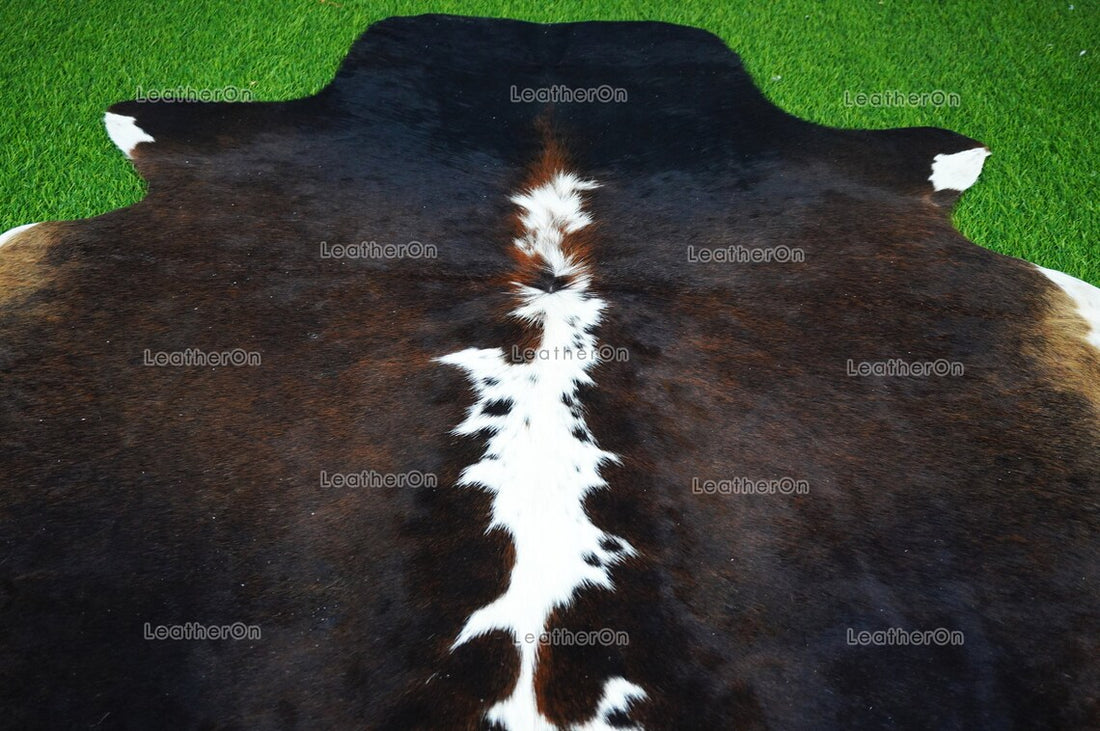Tricolor Small (4 X 4.7 ft.) Exact As Photo Cowhide Area Rug | 100% Natural Cowhide Rug | Real Hair-on Leather Cowhide Rug | C817