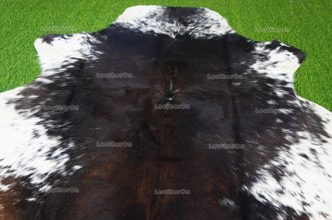 Tricolor Small (4.6 X 4.8 ft.) Exact As Photo Cowhide Area Rug | 100% Natural Cowhide Rug | Real Hair-on Leather Cowhide Rug | C821