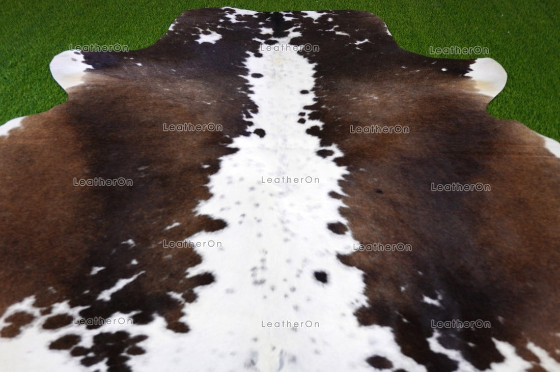 Tricolor Large (5.3 X 5.7 ft.) Exact As Photo Cowhide Area RUG | 100% Natural Cowhide Rug | Genuine Hair-on Cowhide Leather Rug | C824