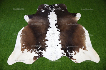 Tricolor Large (5.3 X 5.7 ft.) Exact As Photo Cowhide Area RUG | 100% Natural Cowhide Rug | Genuine Hair-on Cowhide Leather Rug | C824