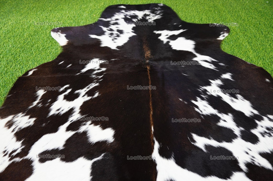 Tricolor Small (4.3 X 4.5 ft.) Exact As Photo Cowhide Area Rug | 100% Natural Cowhide Rug | Real Hair-on Leather Cowhide Rug | C829