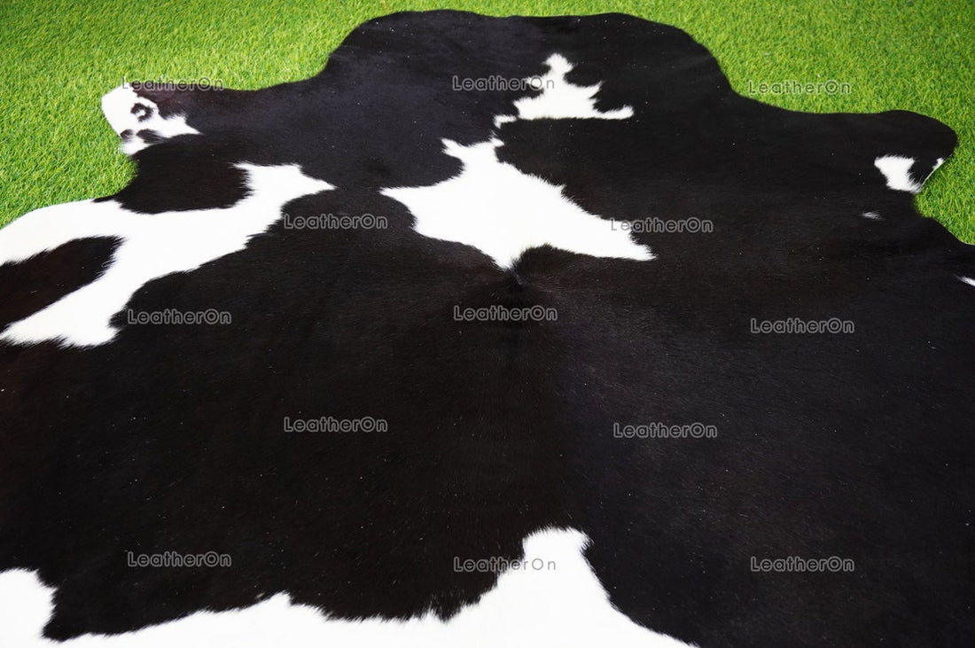 Black White Cowhide (5 X 5 ft.) Medium Size Exact As Photo Cowhide RUG | 100% Natural Cowhide Rug | Real Hair-on Cowhide Leather Rug | C832