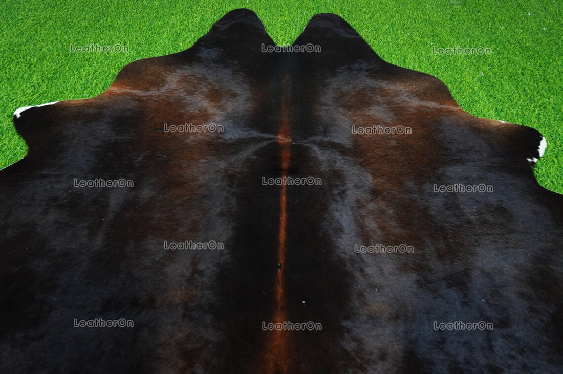 Tricolor Cowhide (5 X 4.9 ft.) Medium Size Exact As Photo Cowhide RUG | 100% Natural Cowhide Rug | Real Hair-on Cowhide Leather Rug | C836