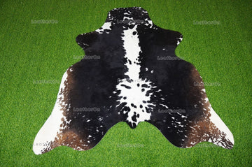 Tricolor Cowhide (5 X 5 ft.) Medium Size Exact As Photo Cowhide RUG | 100% Natural Cowhide Rug | Real Hair-on Cowhide Leather Rug | C837