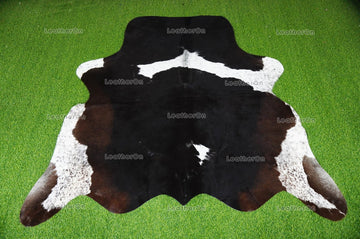 Tricolor XLARGE (5.7 X 6 ft.) Exact As Photo Cowhide Rug | 100% Natural Cowhide Area Rug | Real Hair-on Leather Cowhide Rug | C838