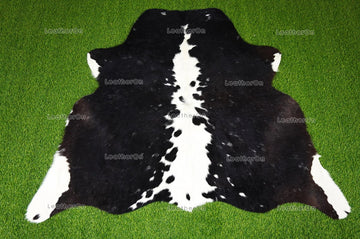 Black White Small (4 X 4.9 ft.) Exact As Photo Cowhide Rug | 100% Natural Cowhide Area Rug | Real Hair-on Leather Cowhide Rug | C840