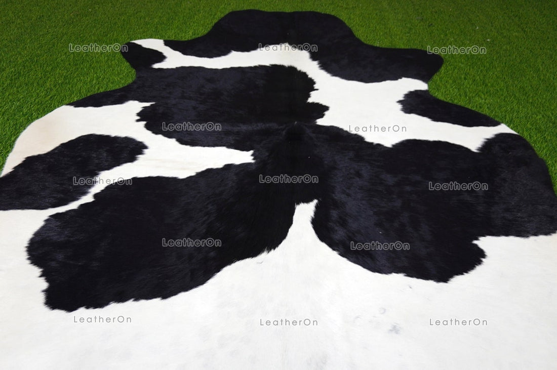 Black White Large (5 X 5.6 ft.) Exact As Photo Cowhide Area RUG | 100% Natural Cowhide Rug | Genuine Hair-on Cowhide Leather Rug | C850
