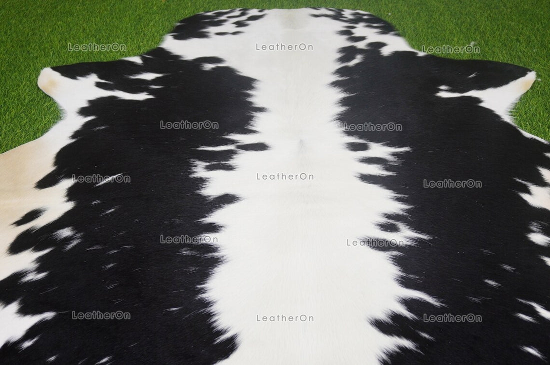 Black White Small (4.8 X 4.8 ft.) Exact As Photo Cowhide Rug | 100% Natural Cowhide Area Rug | Real Hair-on Leather Cowhide Rug | C807
