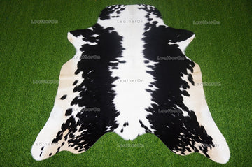 Black White Small (4.8 X 4.8 ft.) Exact As Photo Cowhide Rug | 100% Natural Cowhide Area Rug | Real Hair-on Leather Cowhide Rug | C807