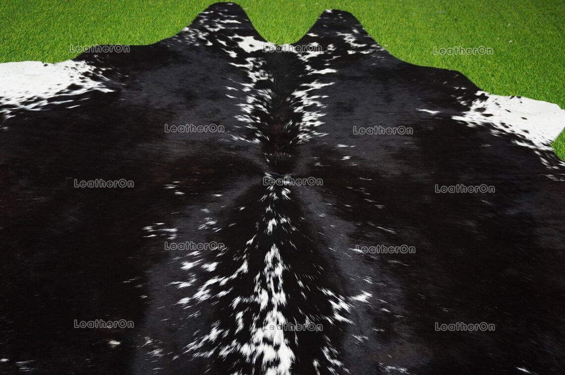 Black White XLARGE (5.8 X 6 ft.) Exact As Photo Cowhide Rug | 100% Natural Cowhide Area Rug | Real Hair-on Leather Cowhide Rug | C815