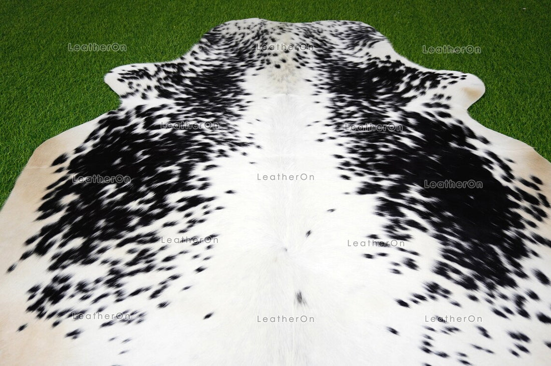 Black White Small (4.5 X 4.8 ft.) Exact As Photo Cowhide Rug | 100% Natural Cowhide Area Rug | Real Hair-on Leather Cowhide Rug | C841