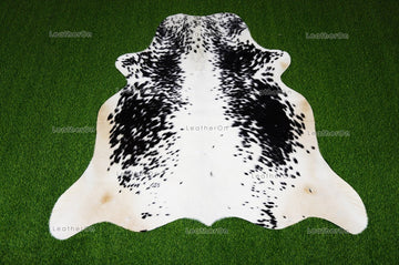 Black White Small (4.5 X 4.8 ft.) Exact As Photo Cowhide Rug | 100% Natural Cowhide Area Rug | Real Hair-on Leather Cowhide Rug | C841