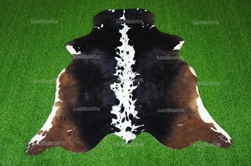 Tricolor Small (4.5 X 4.8 ft.) Exact As Photo Cowhide Rug | 100% Natural Cowhide Area Rug | Real Hair-on Leather Cowhide Rug | C843