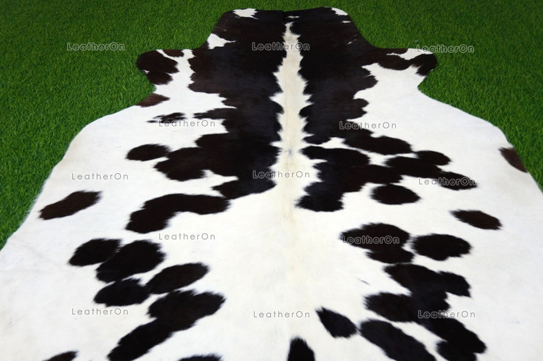 Black White Small (4.7 X 4.7 ft.) Exact As Photo Cowhide Rug | 100% Natural Cowhide Area Rug | Real Hair-on Leather Cowhide Rug | C844
