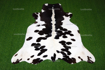 Black White Small (4.7 X 4.7 ft.) Exact As Photo Cowhide Rug | 100% Natural Cowhide Area Rug | Real Hair-on Leather Cowhide Rug | C844