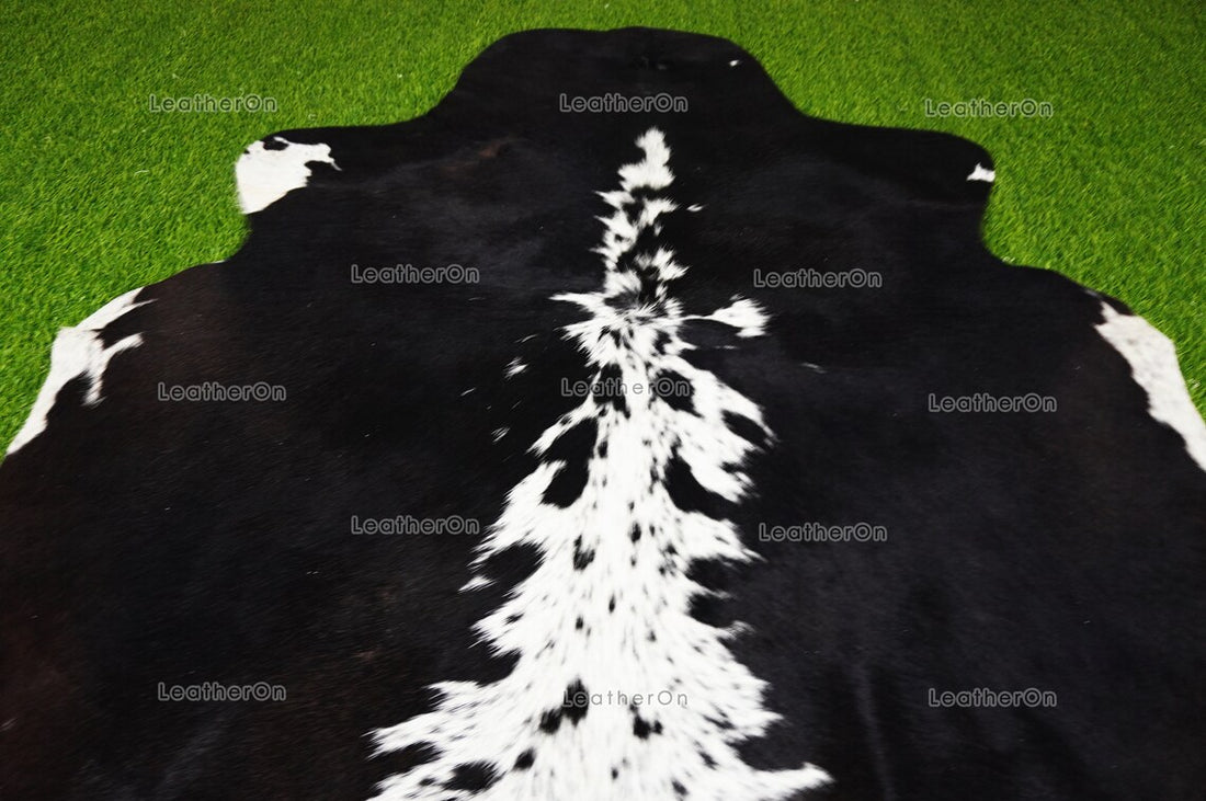 Black White Small (4.5 X 4.9 ft.) Exact As Photo Cowhide Rug | 100% Natural Cowhide Area Rug | Real Hair-on Leather Cowhide Rug | C851
