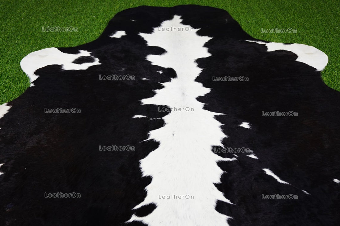 Black White Cowhide (5 X 5 ft.) Medium Size Exact As Photo Cowhide RUG | 100% Natural Cowhide Rug | Real Hair-on Cowhide Leather Rug | C852