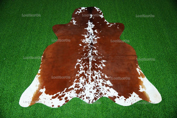 Brown White Large (5.5 X 5.5 ft.) Exact As Photo Cowhide Area RUG | 100% Natural Cowhide Rug | Genuine Hair-on Cowhide Leather Rug | C855