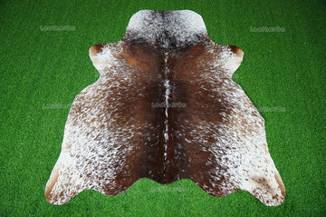 Tricolor Cowhide (5 X 4.8 ft.) Medium Size Exact As Photo Cowhide RUG | 100% Natural Cowhide Rug | Real Hair-on Cowhide Leather Rug | C856