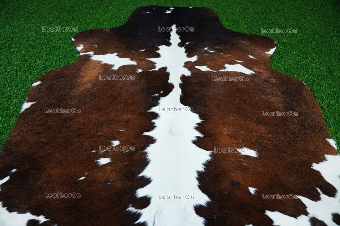 Tricolor Small (4.9 X 4.7 ft.) Exact As Photo Cowhide Rug | 100% Natural Cowhide Area Rug | Real Hair-on Leather Cowhide Rug | C860