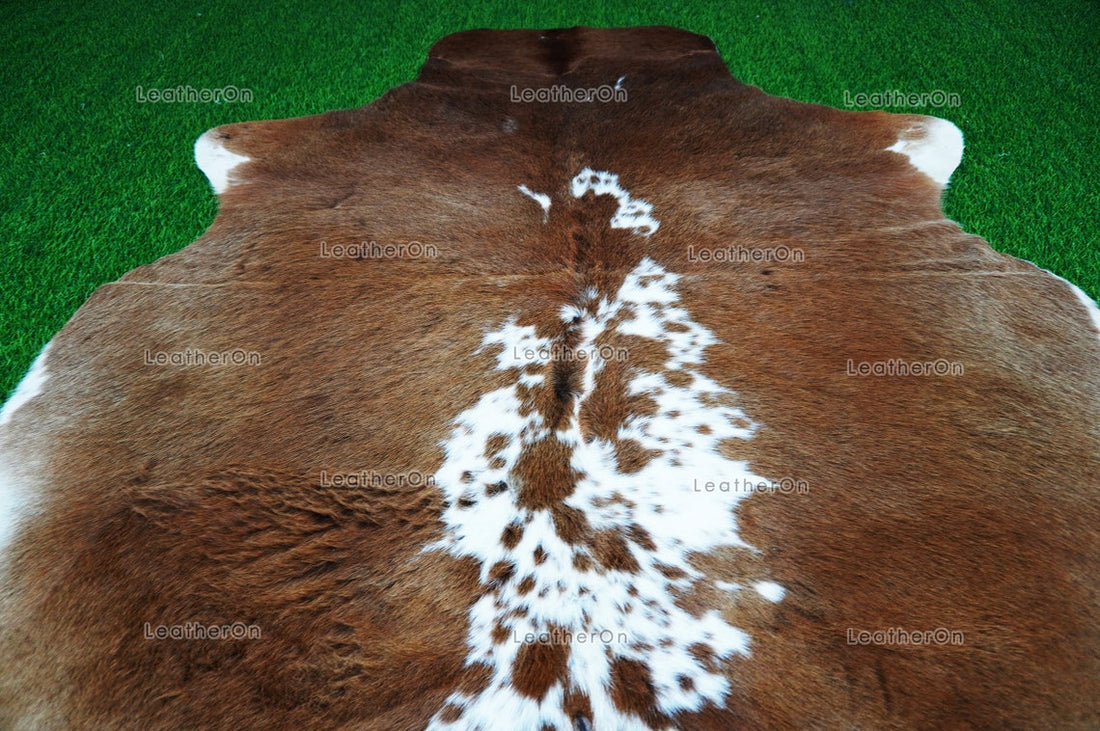 Brown White Cowhide (5 X 5 ft.) Medium Size Exact As Photo Cowhide RUG | 100% Natural Cowhide Rug | Real Hair-on Cowhide Leather Rug | C869