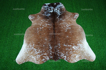 Tricolor Small (4.6 X 4.6 ft.) Exact As Photo Cowhide Rug | 100% Natural Cowhide Area Rug | Real Hair-on Leather Cowhide Rug | C872