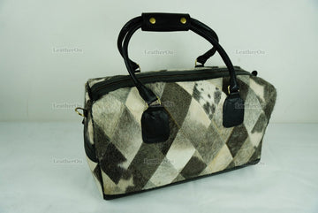 Cowhide Patchwork Duffel Bag | Natural Cowhide Duffel Bag | Hair-On-Leather Travel Bag | Cowhide Luggage Bag | Handmade Duffel Bag | DB91