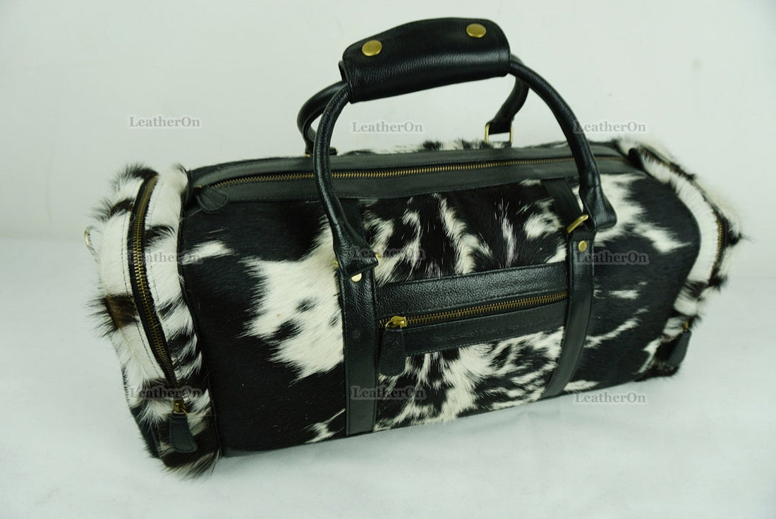 Cowhide Duffel Bag | Natural Cow Skin Duffel Bag | Hair-On-Leather Travel Bag | Cowhide Luggage Bag | Handmade Duffel Bag | DB112