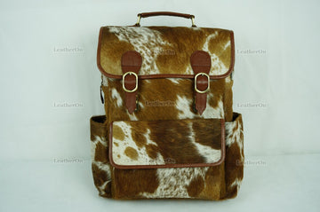 Cowhide Backpack | Real Hair On Cowhide Leather Backpack | Cowhide Diaper Bag | Cowhide School Bag | Cowhide Backpack with Key Lock | BP103