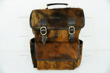 Cowhide Backpack | Real Hair On Cowhide Leather Backpack | Cowhide Diaper Bag | Cowhide School Bag | Cowhide Backpack with Key Lock | BP104