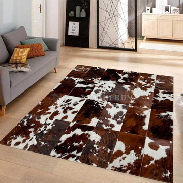 HANDMADE 100% Natural COWHIDE RUG | Patchwork Cowhide Area Rug | Real Cowhide Hallway Runner | Hair on Leather Cowhide Carpet | PR204