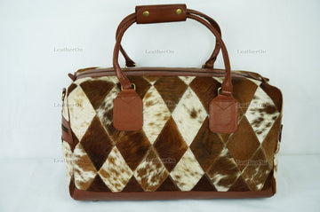 Cowhide Patchwork Duffel Bag | Natural Cowhide Duffel Bag | Hair-On-Leather Travel Bag | Cowhide Luggage Bag | Handmade Duffel Bag | DB93
