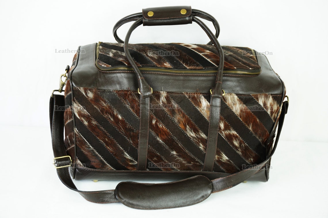 Large Duffel Bag Cowhide Patchwork Duffel Bag Hair On Leather Trav